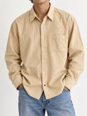 Ben Sherman Cream Yellow Pinstriped Long Sleeve Cotton Button Down Large